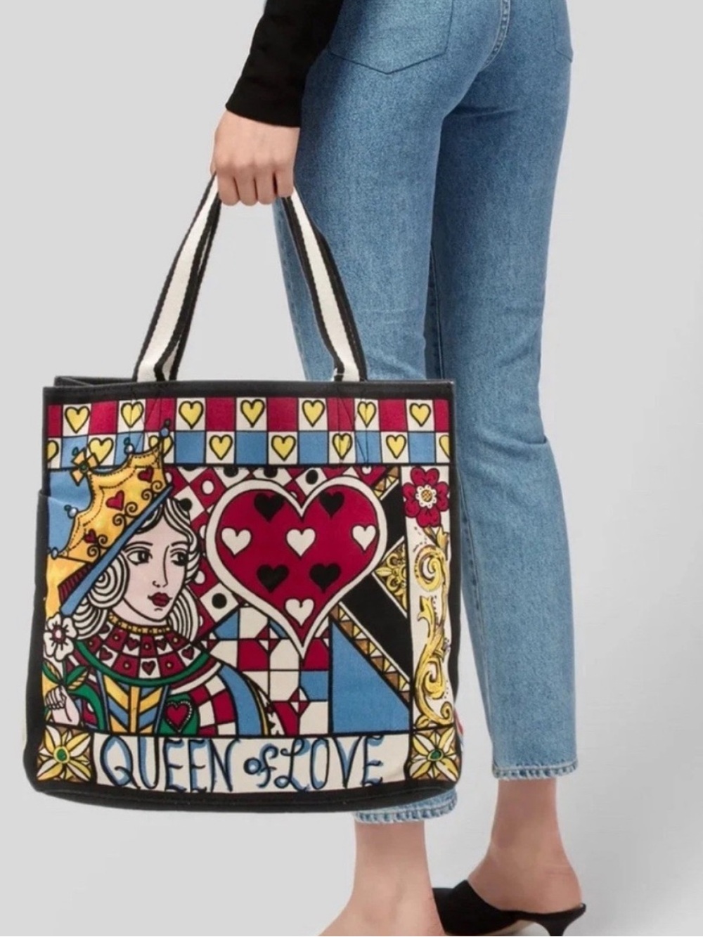 Brighton Queen of Love Canvas Tote Bag Large Heart Print Shoulder Bag
